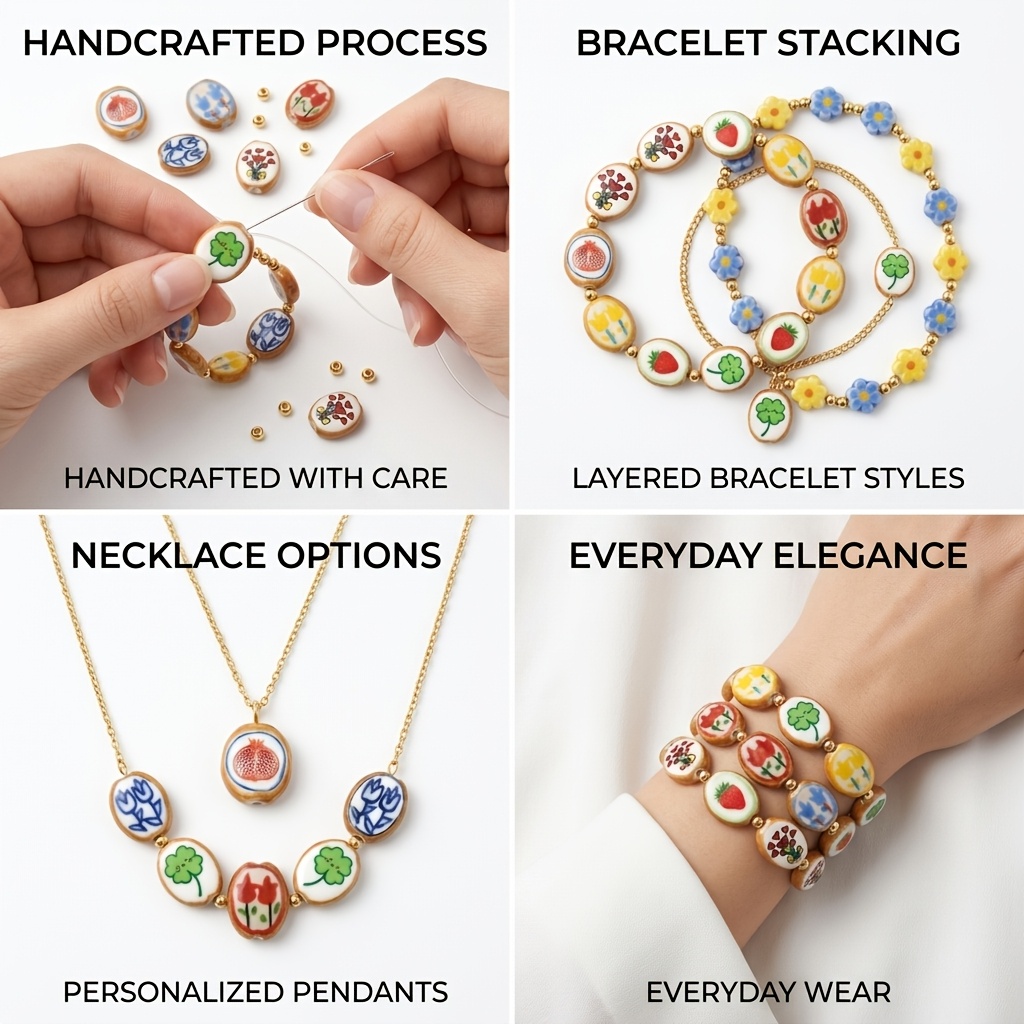 8pcs Hand-Painted Ceramic Beads for DIY Jewelry Making